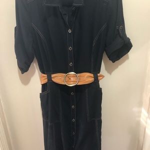 A black button up shirt dress